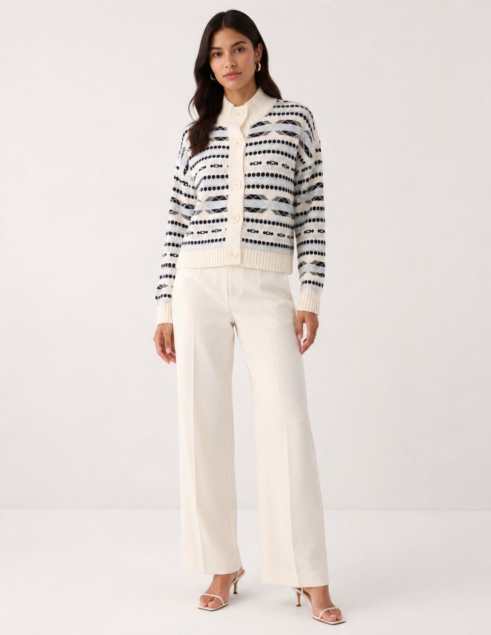 NWT Saks Fifth Avenue Fair Isle Cardigan Sweater Women’s XL Cream Navy